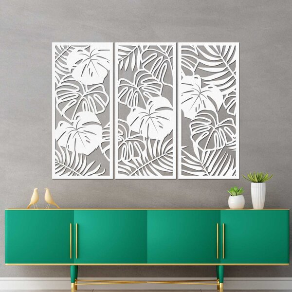 Pictură murală din trei piese cu frunză de monstera | TROPICI