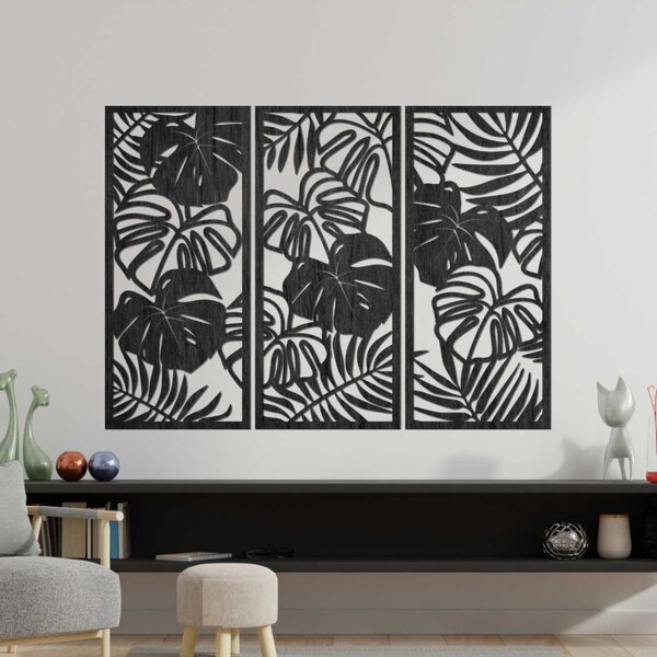 Pictură murală din trei piese cu frunză de monstera | TROPICI