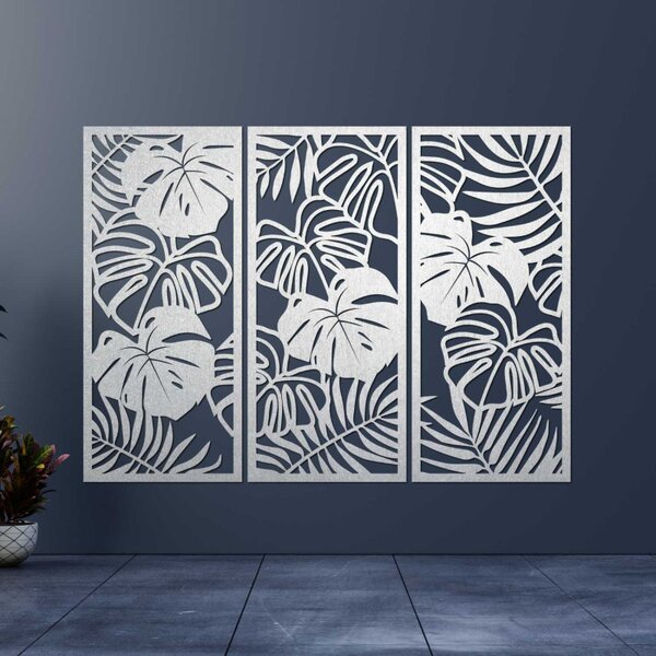Pictură murală din trei piese cu frunză de monstera | TROPICI