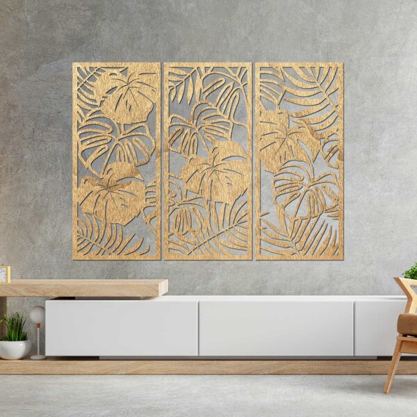 Pictură murală din trei piese cu frunză de monstera | TROPICI