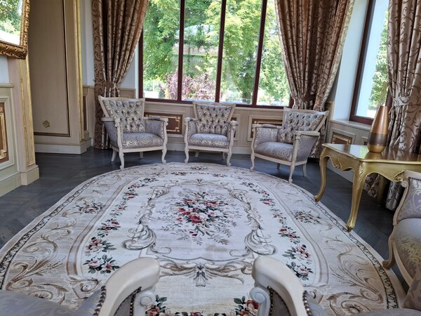 Covor Clasic Sufragerie, Model 535 106, Covor Living Dormitor, Crem Bej Oval, Crem, 100x200