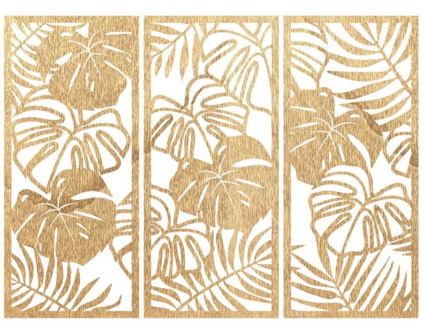 Pictură murală din trei piese cu frunză de monstera | TROPICI