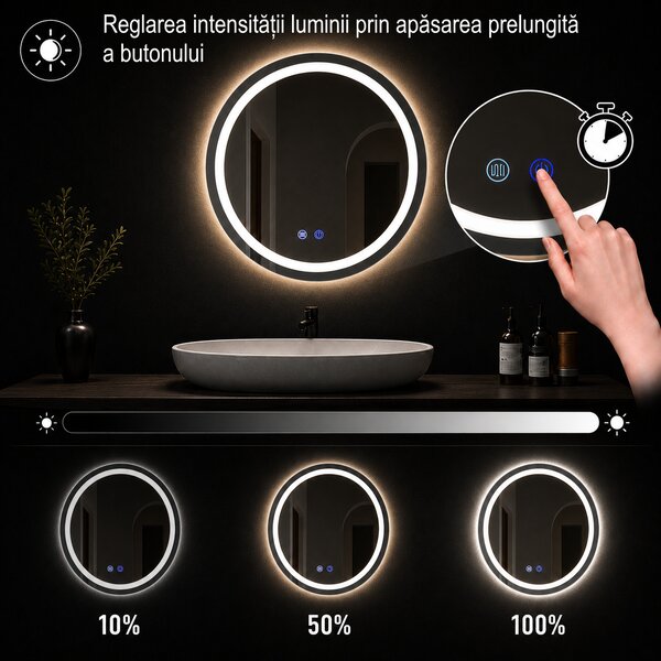 Oglindă de baie cu iluminare LED integrată 3 culori Doris