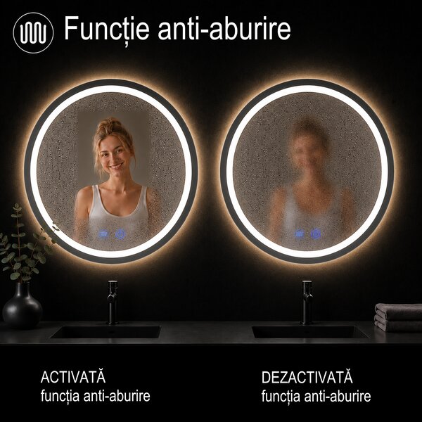 Oglindă de baie cu iluminare LED integrată 3 culori Doris