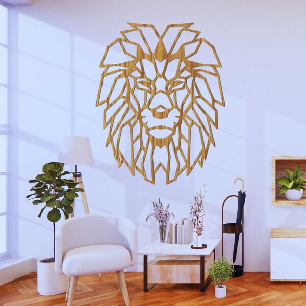 Pictură murală geometrică din lemn cu cap de leu | LEONART