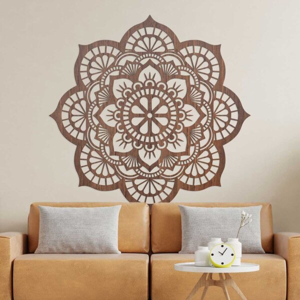 Mandala pictată pe perete din lemn cu motiv de floare de lotus | LOTOIS