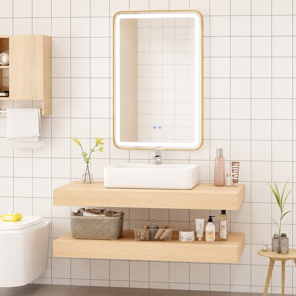 Oglindă de baie Bianca cu iluminare LED și funcție anti-aburire – ramă aurie, 60x80 cm