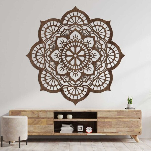 Mandala pictată pe perete din lemn cu motiv de floare de lotus | LOTOIS