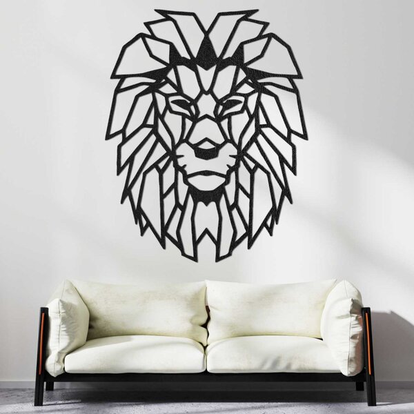 Pictură murală geometrică din lemn cu cap de leu | LEONART