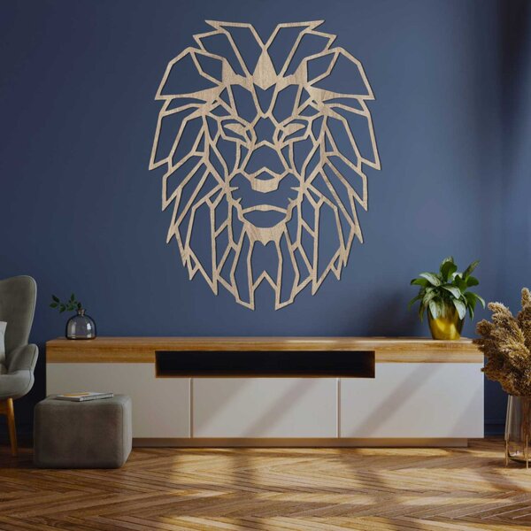 Pictură murală geometrică din lemn cu cap de leu | LEONART