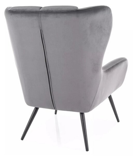 Fotoliu LOUIS, stofa catifelata gri - Bluvel 14, 75x87x91 cm