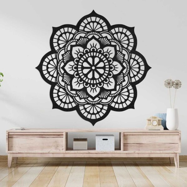 Mandala pictată pe perete din lemn cu motiv de floare de lotus | LOTOIS
