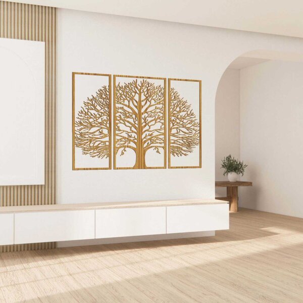 Decorațiune de perete din lemn din trei piese, exclusivă, pomul vieții | DIVISA