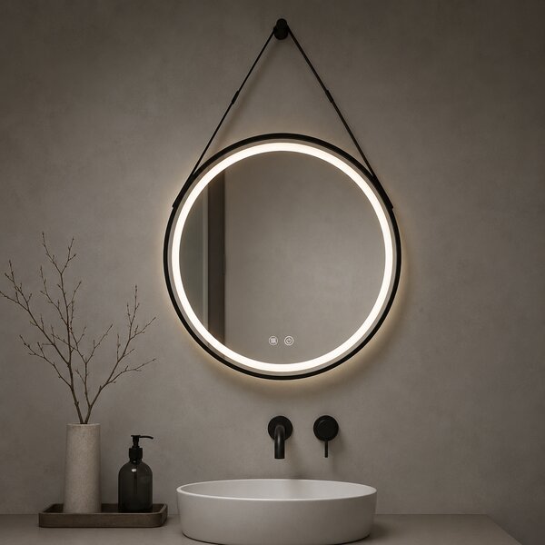 Oglindă de baie cu iluminare LED și funcție anti-aburire Senara – 70x70 cm