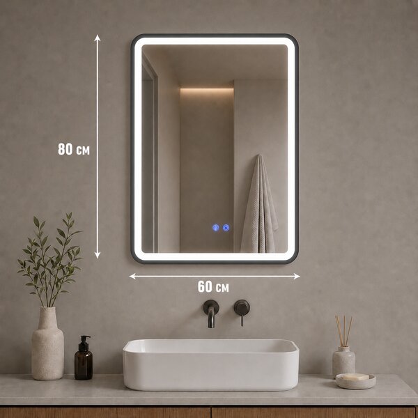 Oglindă de baie Bianca cu iluminare LED și funcție anti-aburire – ramă argintie, 60x80 cm