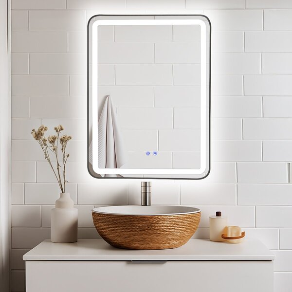 Oglindă de baie Bianca cu iluminare LED și funcție anti-aburire – ramă argintie, 60x80 cm
