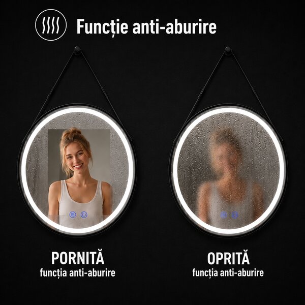 Oglindă de baie cu iluminare LED și funcție anti-aburire Senara – 70x70 cm