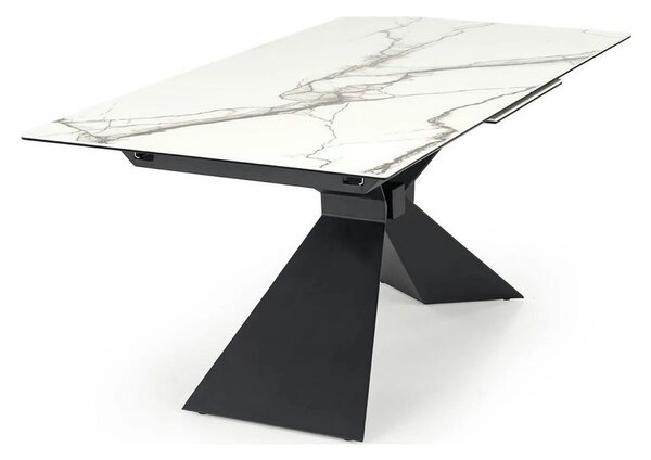 Masa extensibila LUCIANO, alb cu efect de marmura/negru, ceramica/stic