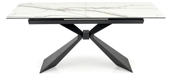 Masa extensibila LUCIANO, alb cu efect de marmura/negru, ceramica/stic