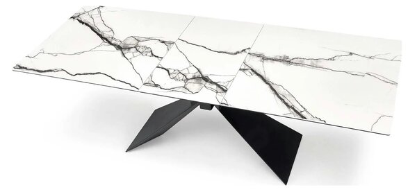Masa extensibila LUCIANO, alb cu efect de marmura/negru, ceramica/stic