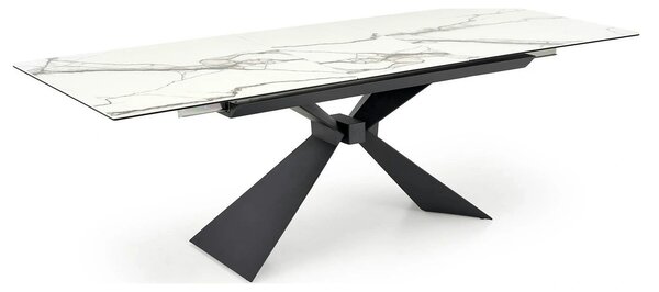 Masa extensibila LUCIANO, alb cu efect de marmura/negru, ceramica/stic