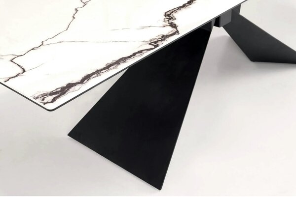 Masa extensibila LUCIANO, alb cu efect de marmura/negru, ceramica/stic