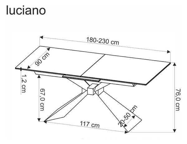 Masa extensibila LUCIANO, alb cu efect de marmura/negru, ceramica/stic