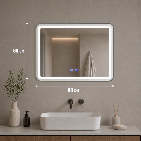 Oglindă de baie cu iluminare LED și funcție anti-ceață - Ramă argintie 80x60 cm