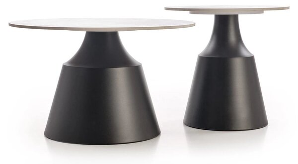 Set 2 masute cafea MAGNETA, alb cu efect de marmura/negru, piatra sint