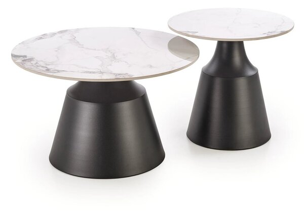 Set 2 masute cafea MAGNETA, alb cu efect de marmura/negru, piatra sint