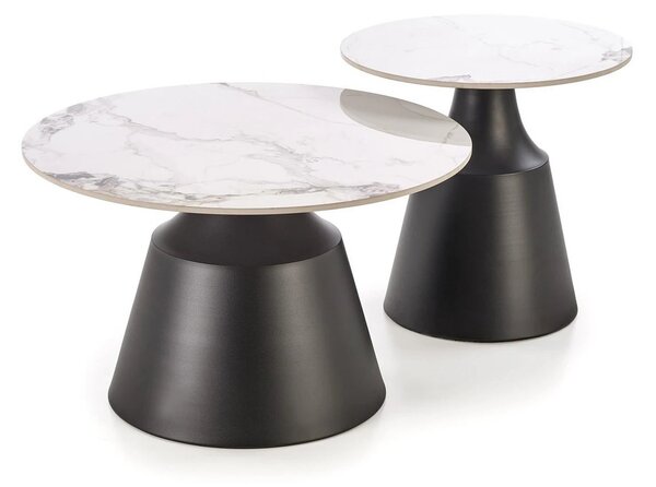 Set 2 masute cafea MAGNETA, alb cu efect de marmura/negru, piatra sint
