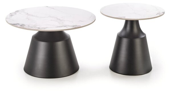 Set 2 masute cafea MAGNETA, alb cu efect de marmura/negru, piatra sint