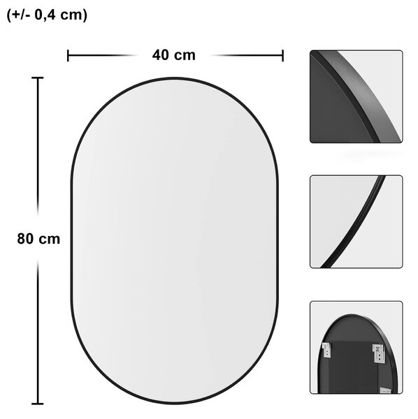 Oglinda ovala de perete OLVANI 80x40 cm cu rama neagra