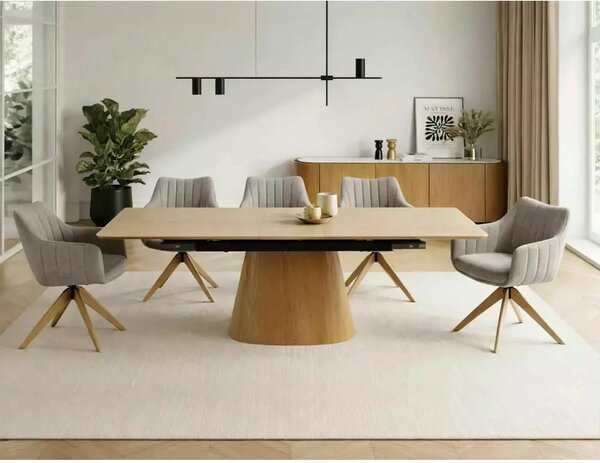 Masa extensibila MONACO, piatra travertin/stejar, 160/200x90x75 cm