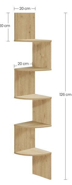 Polita de colt pentru perete ESTANTE, 5 rafturi cu decor stejar artisan, 126x20cm