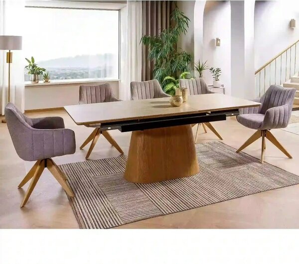 Masa extensibila MONACO, piatra travertin/stejar, 160/200x90x75 cm