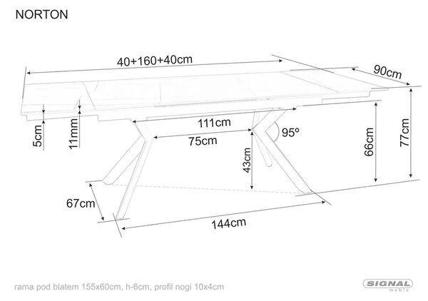 Masa extensibila NORTON, negru cu efect de marmura/negru, 160/240x90x7