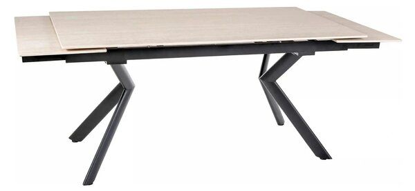 Masa extensibila NORTON, piatra travertin/negru, ceramica/metal, 160/2