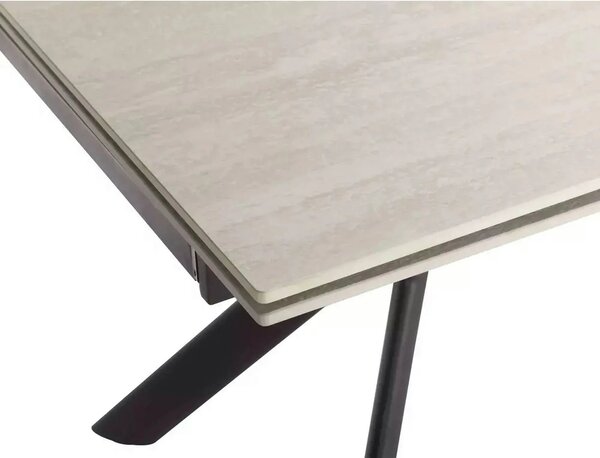 Masa extensibila NORTON, piatra travertin/negru, ceramica/metal, 160/2