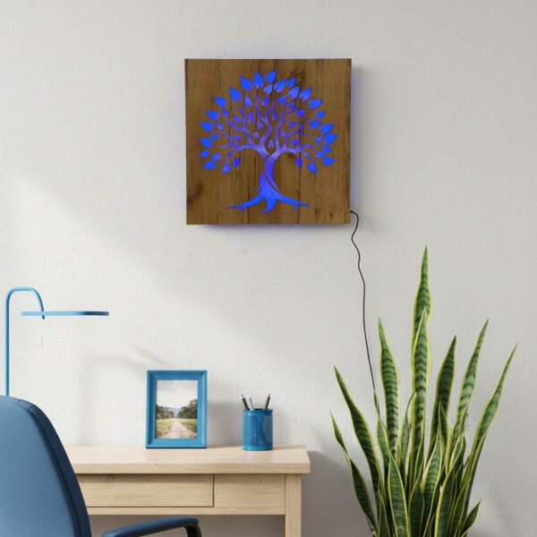 Tablou din lemn cu iluminare din spate „Arborele Vieții” decorațiune de perete cu LED | BAKE