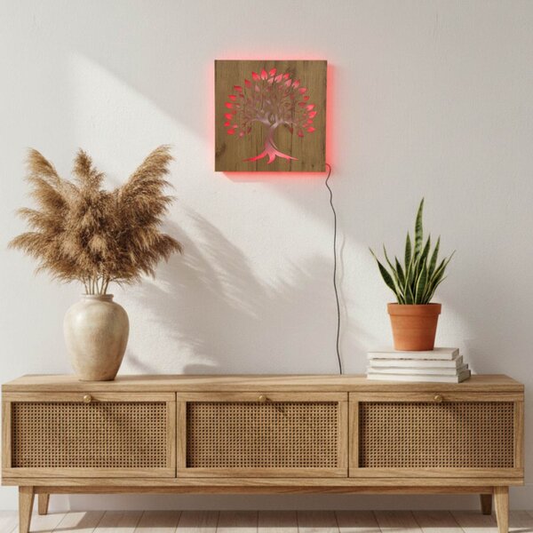 Tablou din lemn cu iluminare din spate „Arborele Vieții” decorațiune de perete cu LED | BAKE