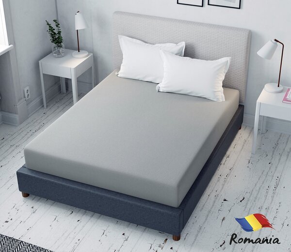 Cearceaf de pat gri cu elastic Evostar bumbac100% ranforce /90x200 cm dimensiune standard