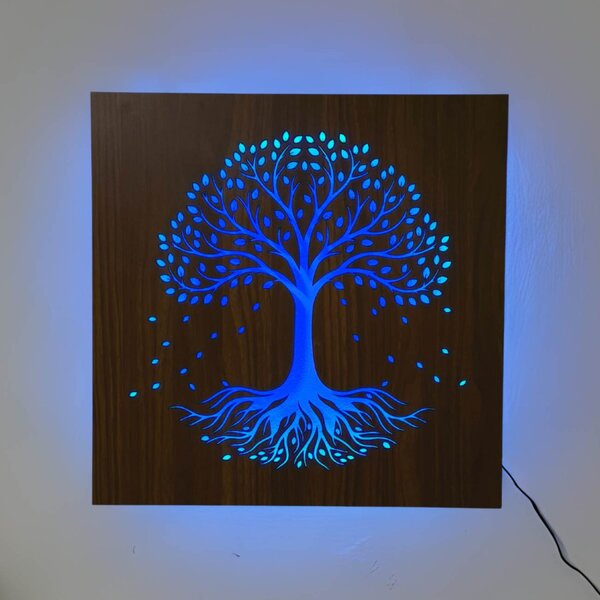 Tablou LED din lemn - Copacul Vieții cu iluminare de fundal RGB - KLARMA