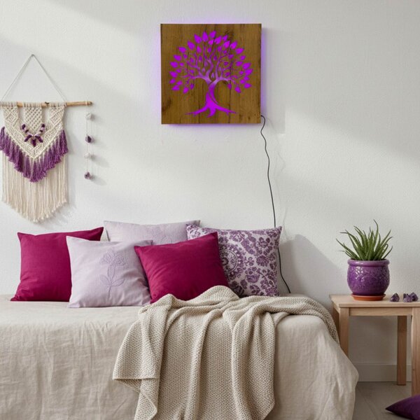 Tablou din lemn cu iluminare din spate „Arborele Vieții” decorațiune de perete cu LED | BAKE