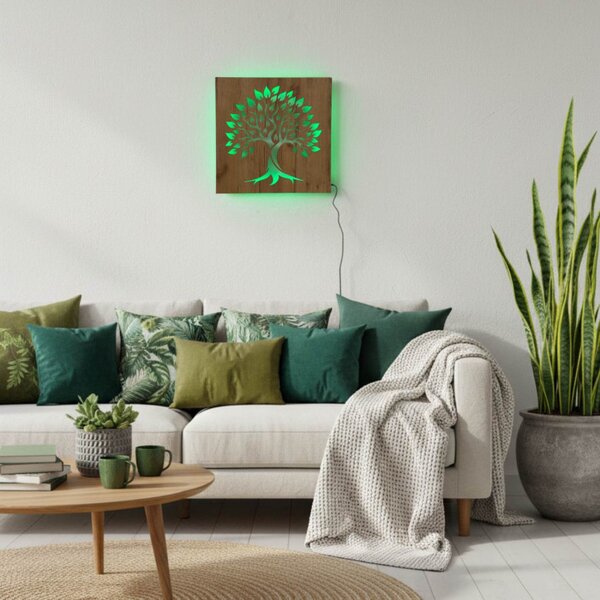Tablou din lemn cu iluminare din spate „Arborele Vieții” decorațiune de perete cu LED | BAKE