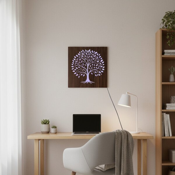 Tablou LED Copacul Vieții - decorațiune din lemn cu iluminare din spate - KROWE