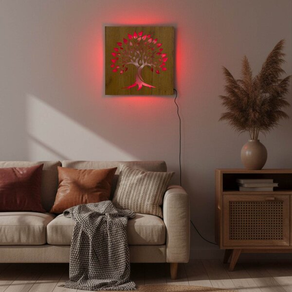 Tablou din lemn cu iluminare din spate „Arborele Vieții” decorațiune de perete cu LED | BAKE