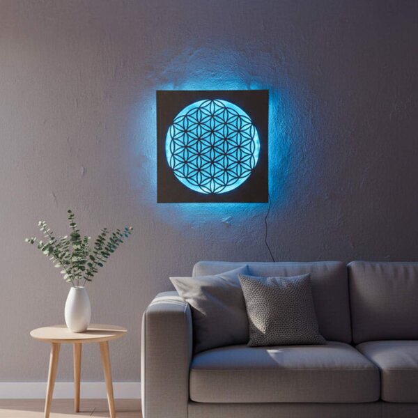 Pictură din lemn cu iluminare din spate Floarea Vieții – decorațiune murală cu mandală LED | MONEN