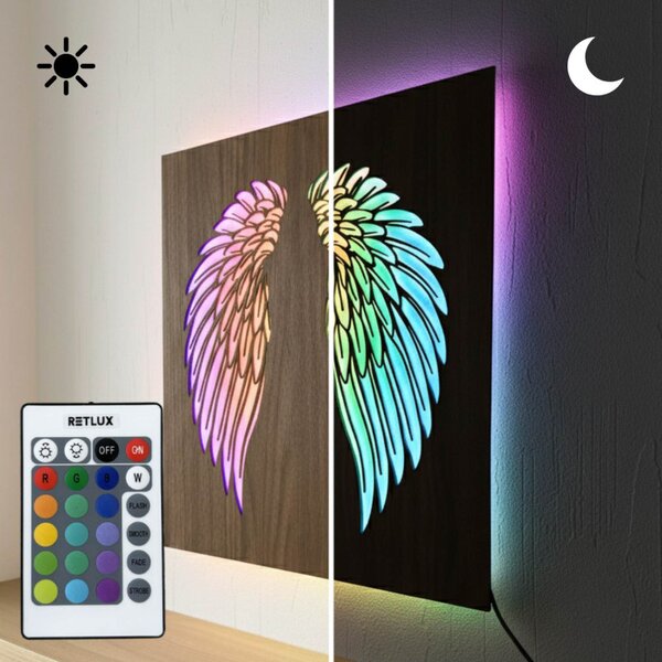 Tablou din lemn cu iluminare din spate cu LED - Aripi de înger pe perete - MULO