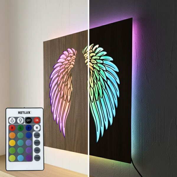 Tablou din lemn cu iluminare din spate cu LED - Aripi de înger pe perete - MULO